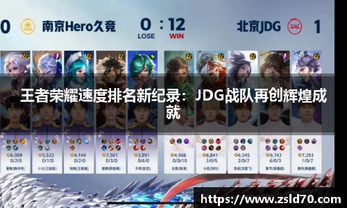王者荣耀速度排名新纪录：JDG战队再创辉煌成就